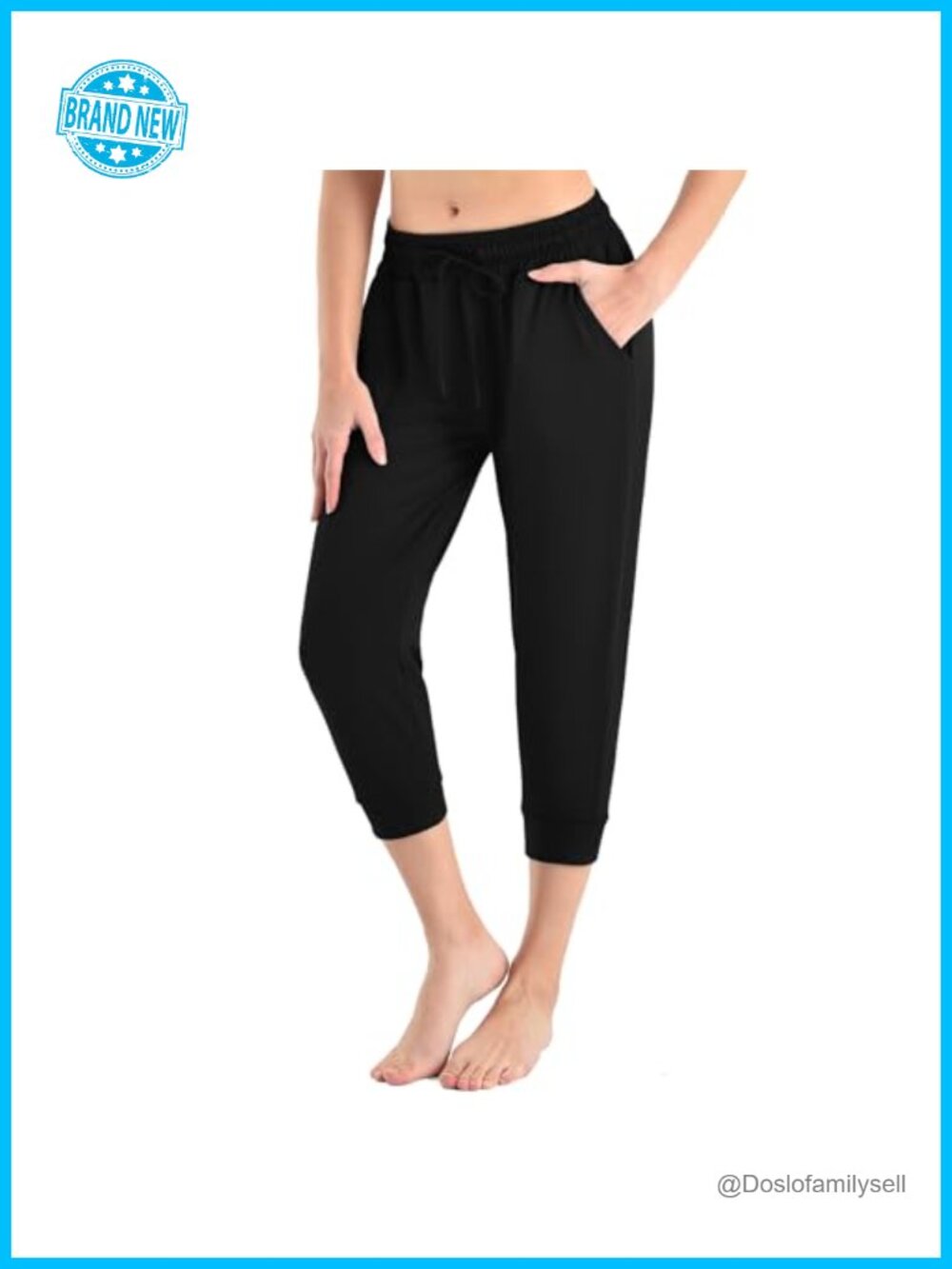 Womens Cropped Joggers with Pockets Drawstring Capri Sweatpants Athletic